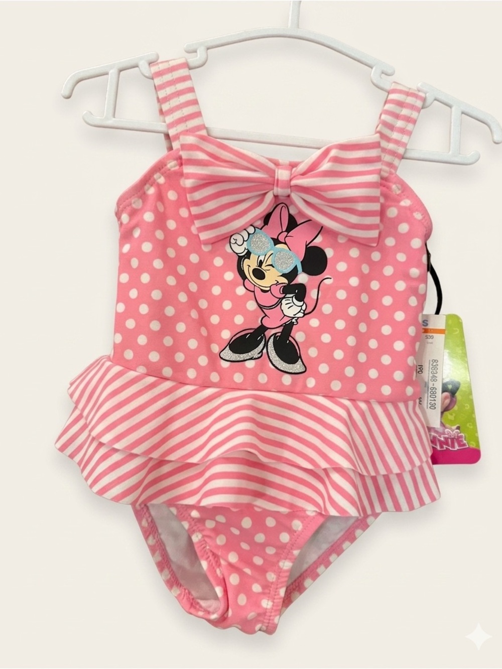 NWT Disney Minnie Mouse Pink Polka Dot Ruffle Swimsuit 6M